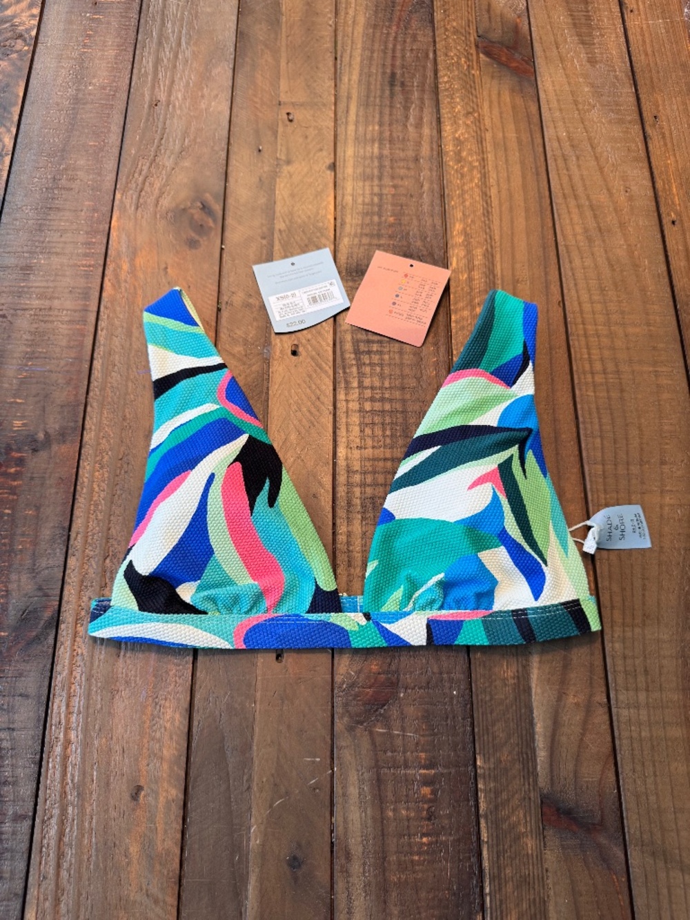 Shade & Shore Tropical Pique Tall Triangle Bikini Top. Size X-Small.